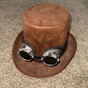 Steampunk Top Hat Brown With Band And Removable Goggles Cosplay Aprox 21.5 "